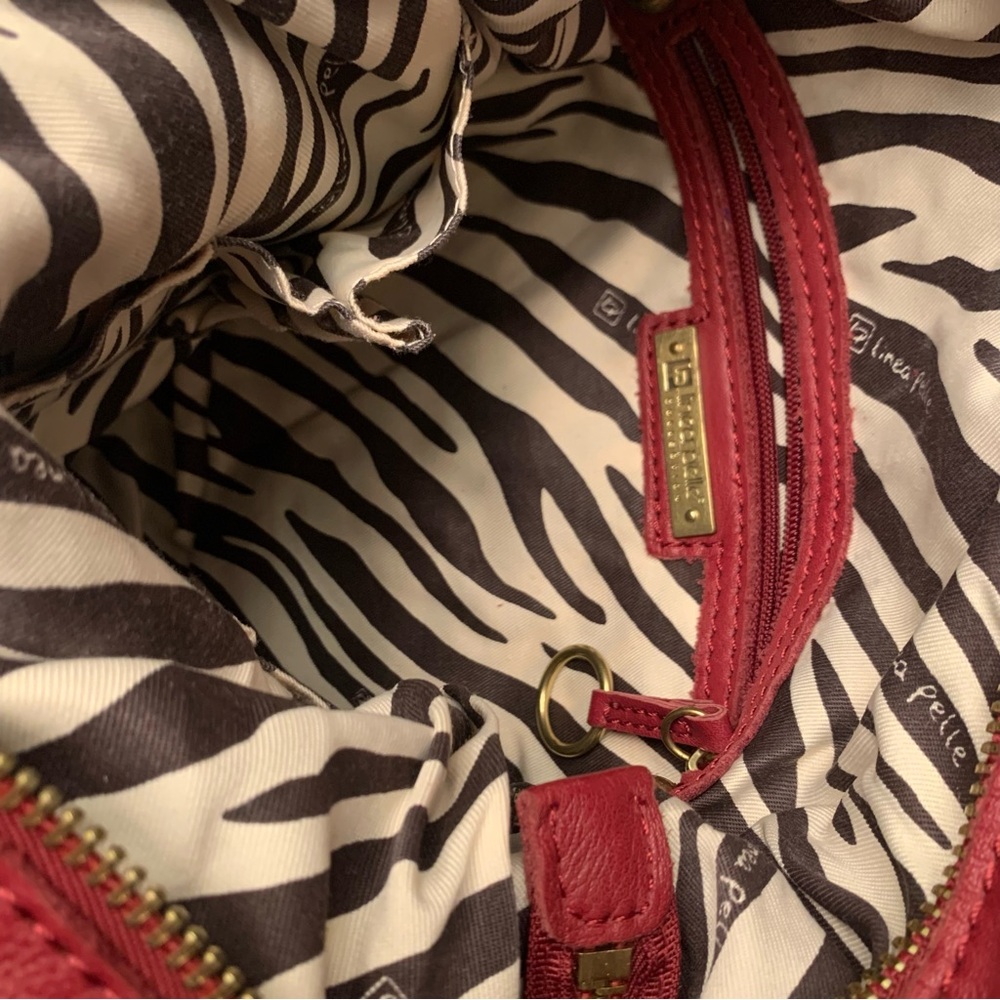 Linea Pelle Red Leather Shoulder Bag with Gold Hardware - Picture 5 of 7